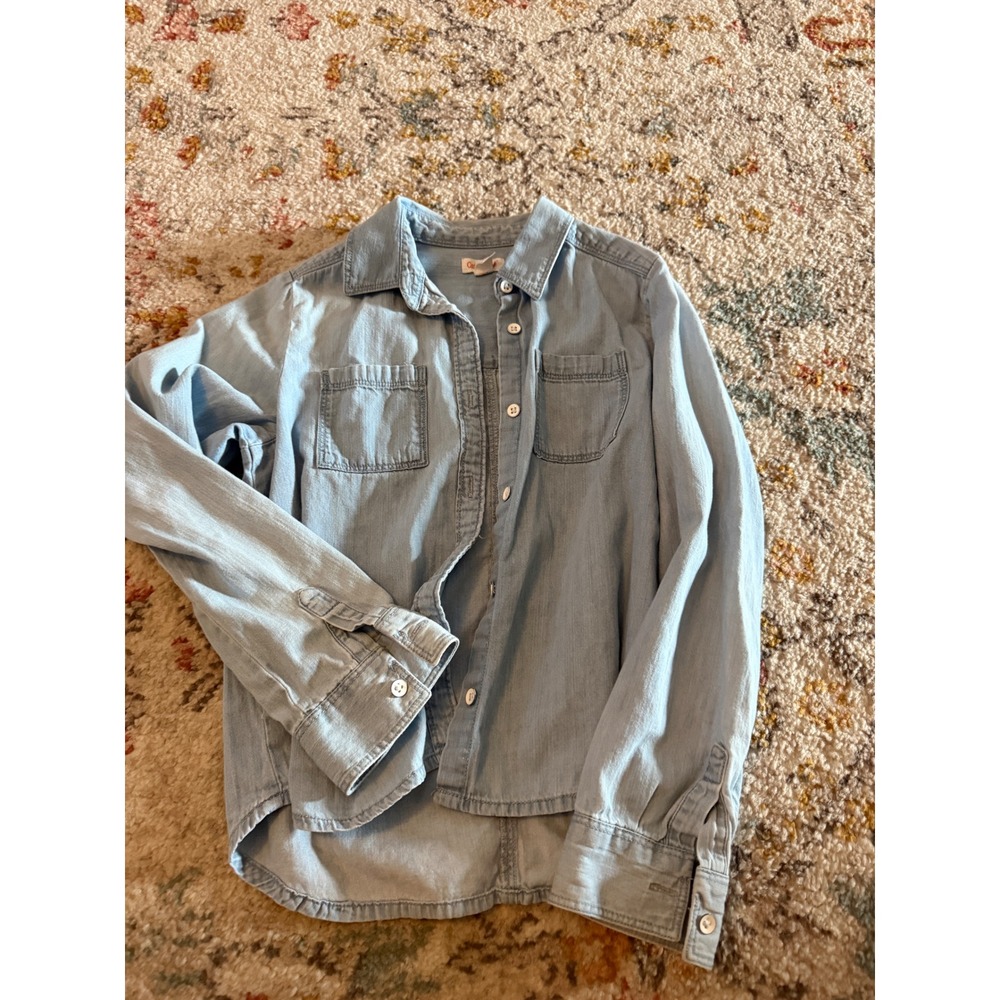 Cat & Jack Kids Light Wash Chambray Button Down Shirt Blue Size L 10/12